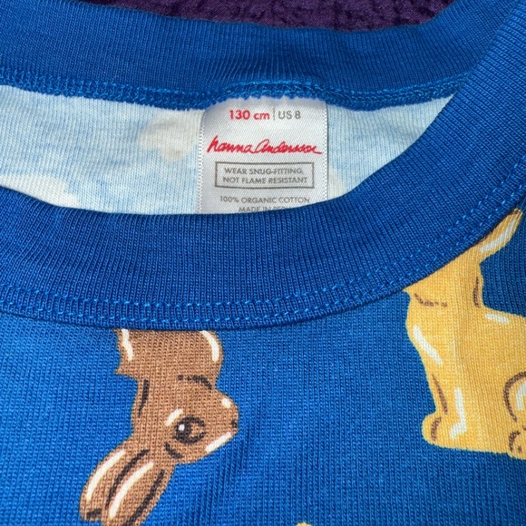 Hanna Andersson Blue Pajamas with Brown and Yellow Bunny Print 130(8) - Picture 3 of 8